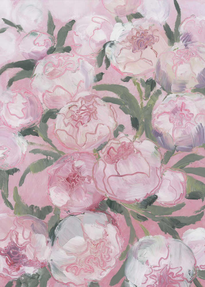 Floral Composition Of Pink Peonies Framed Printed Canvas - Mala Art Co.