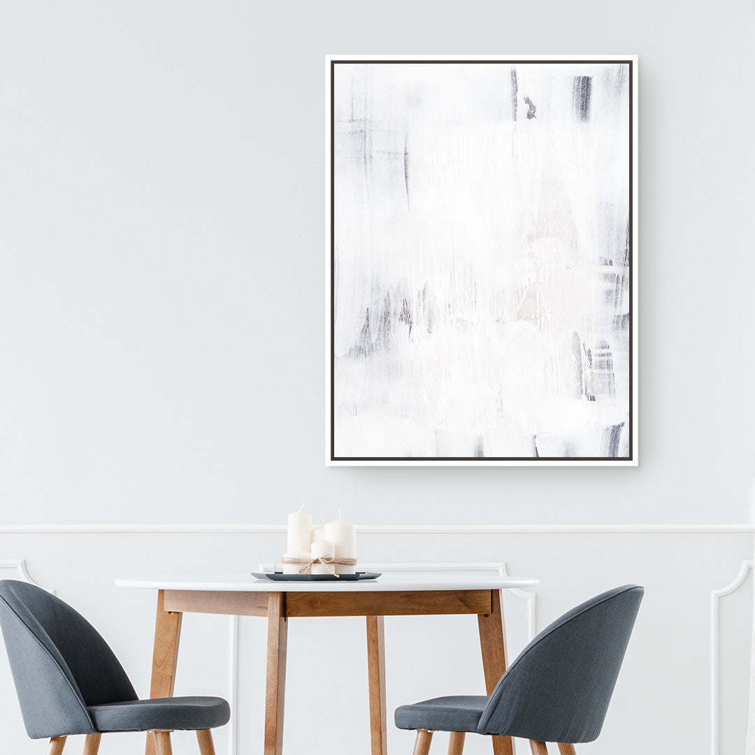 Soft White Brushstrokes Framed Printed Canvas