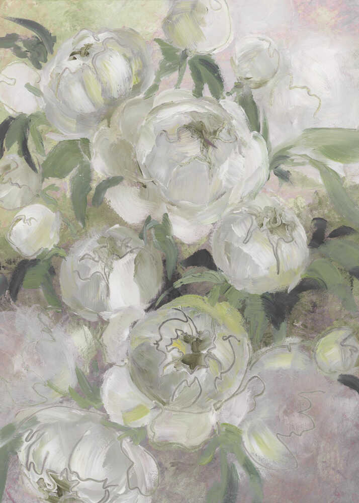 Sady painterly florals in green Framed Printed Canvas - Mala Art Co.